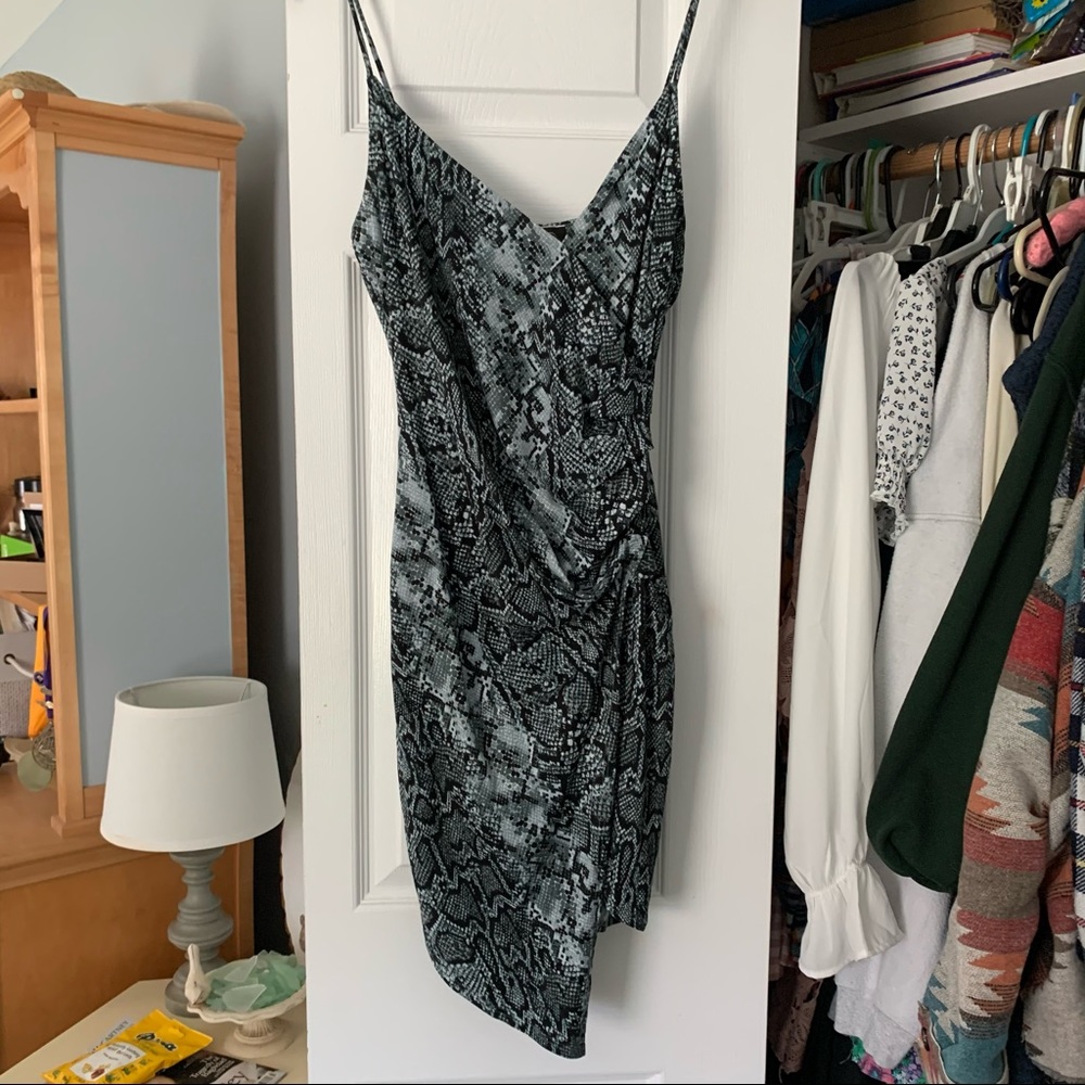 Asymmetrical Snake print bodycon wrap dress